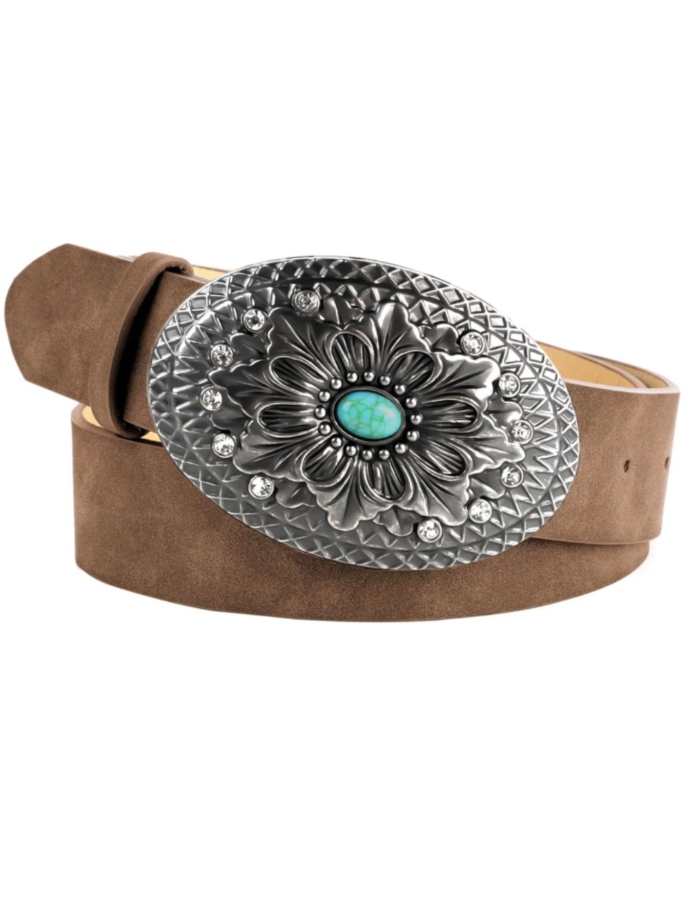 Western Belt for Women - Vegan Leather Turquoise Buckle